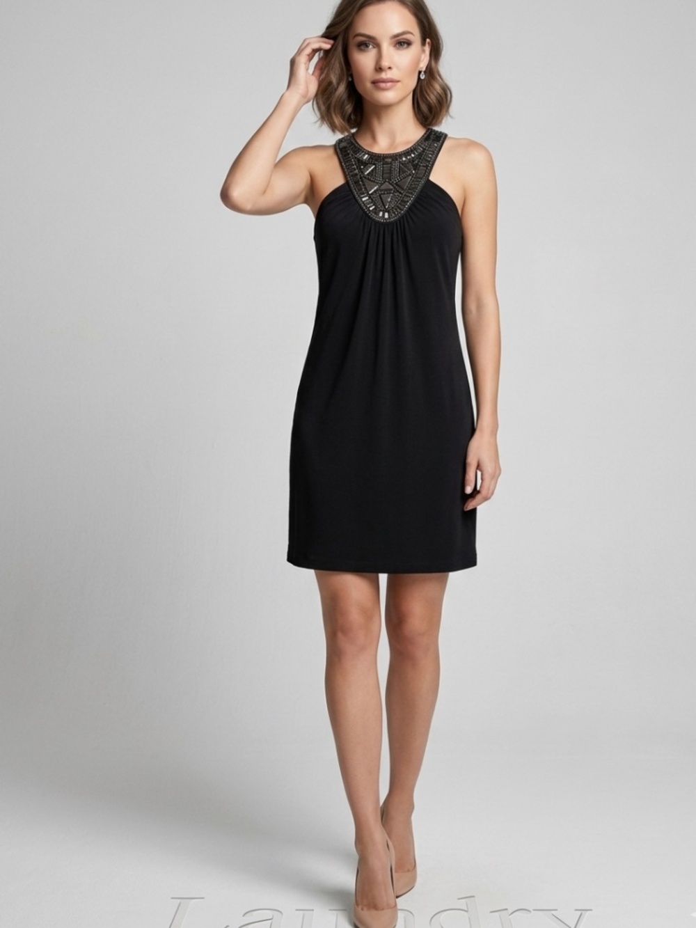 Laundry By Shelli Segal Black beaded Halter Dress